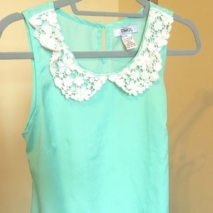 Mint Green top with lace collar
